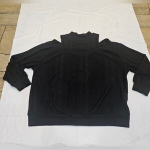 Black ribbed mock-neck sweater with cold-shoulder cutouts 2xL